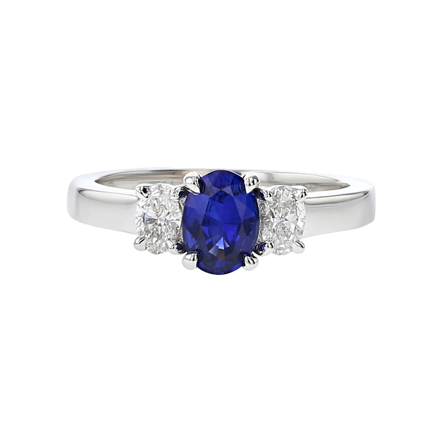 Platinum Oval Sapphire and Diamond 3-Stone Ring