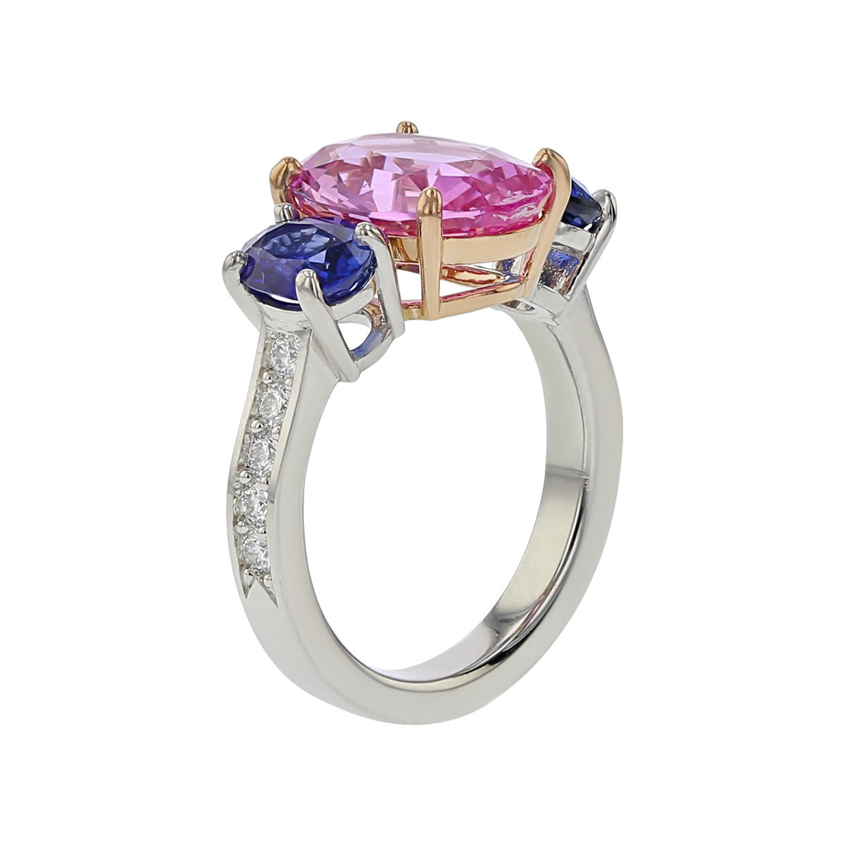 Pink Sapphire, Blue Sapphire and Diamond 3-Stone Ring | Sylvan's