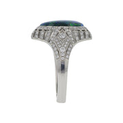 Platinum Cabochon Black Opal and Diamond Ring
