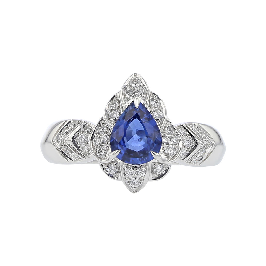 14K White Gold Sapphire and Diamond Halo Ring
