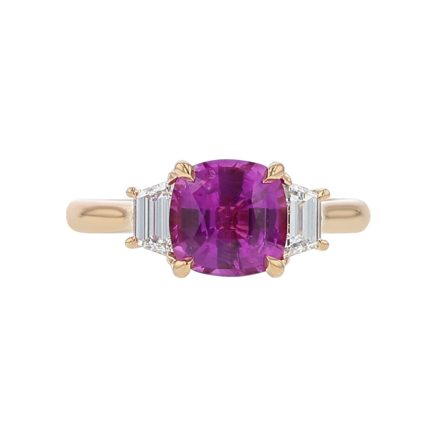 Cushion Madagascar Pink Sapphire and Diamond 3-Stone Ring