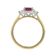 Mozambique Ruby and Trapezoid Diamond 3-Stone Ring