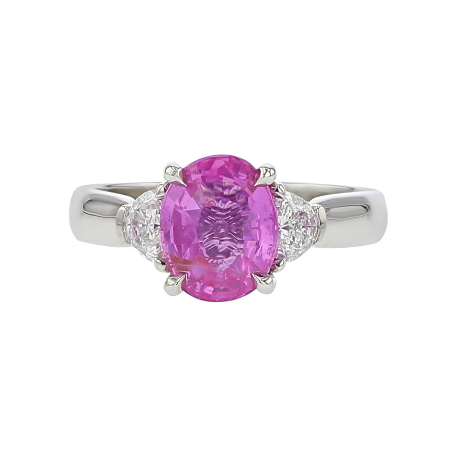Madagascar Pink Sapphire and Half Moon Diamond 3-Stone Ring