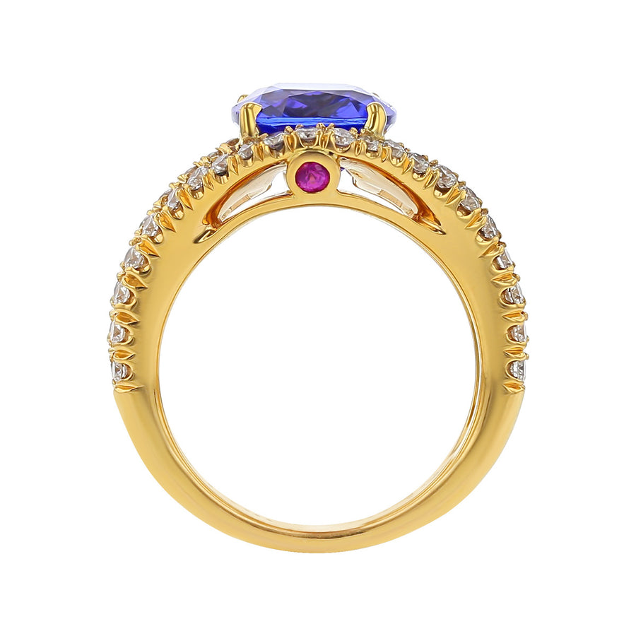 Blue Tanzanite, Diamond and Pink Sapphire Ring