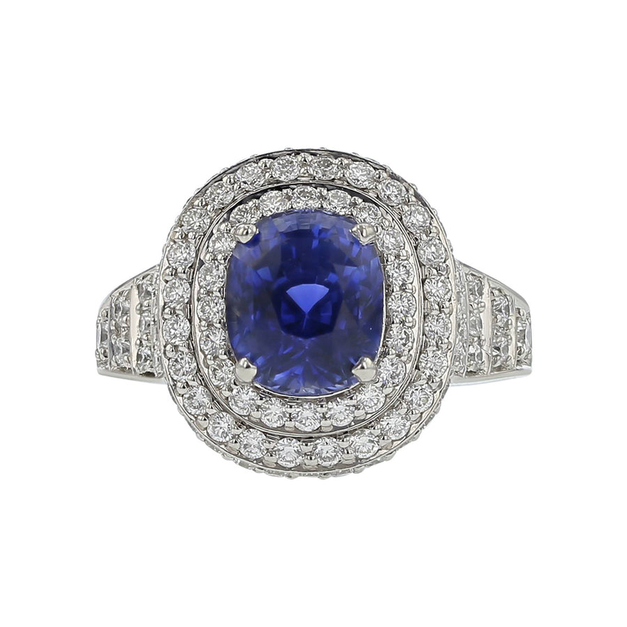 Madagascar Sapphire and Diamond Halo Ring