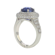 Madagascar Sapphire and Diamond Halo Ring