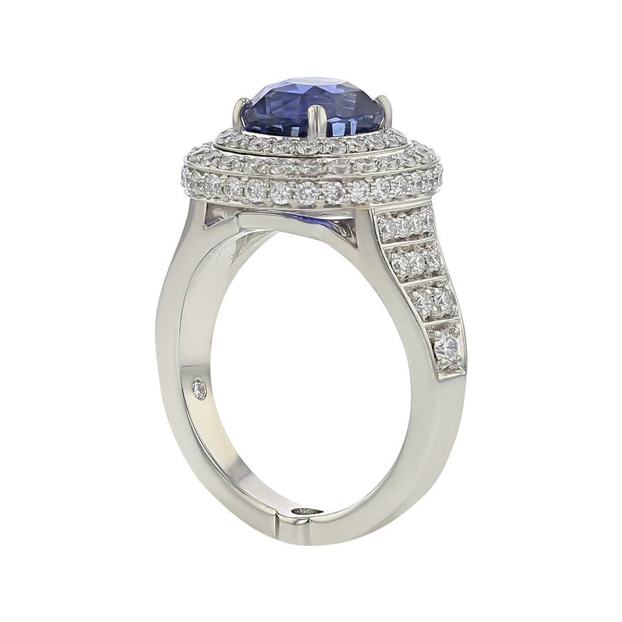 Madagascar Sapphire and Diamond Halo Ring