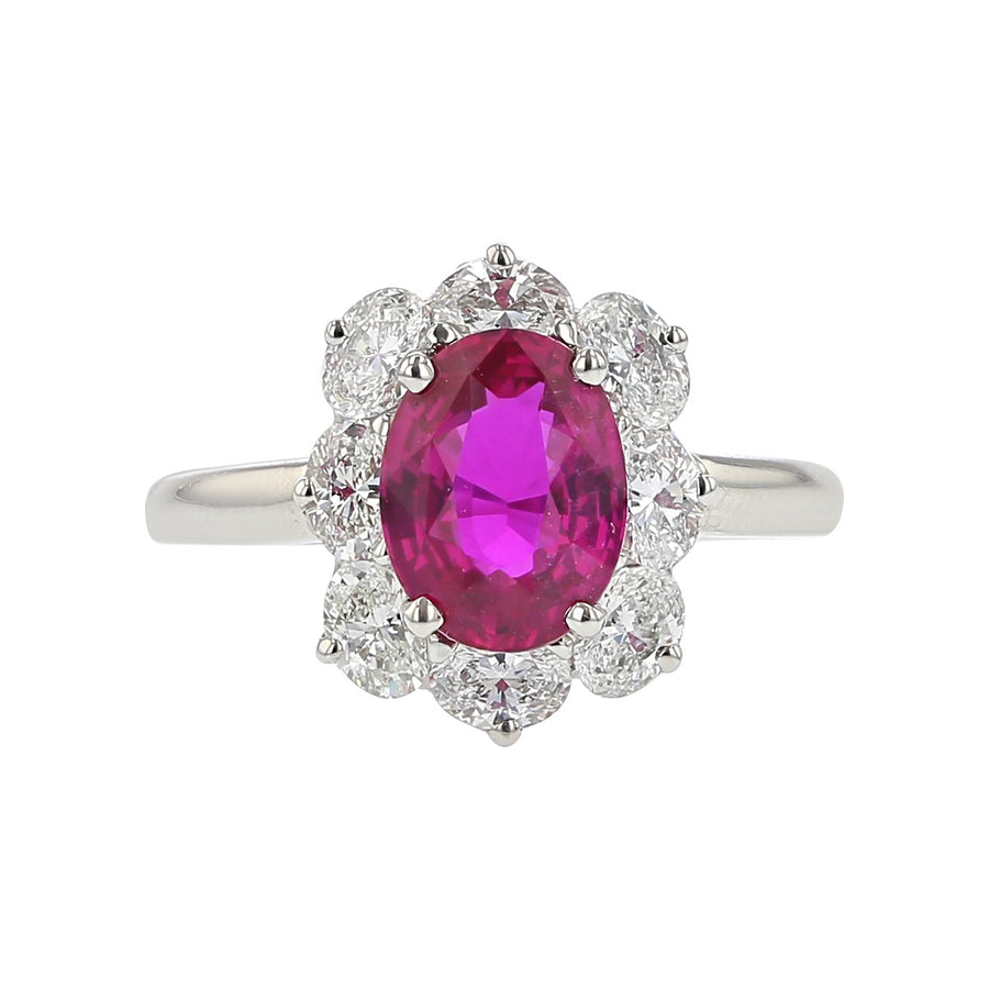 Mozambique Ruby and Diamond Halo Ring