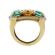 14K Yellow Gold Topaz, Tourmaline and Diamond Ring
