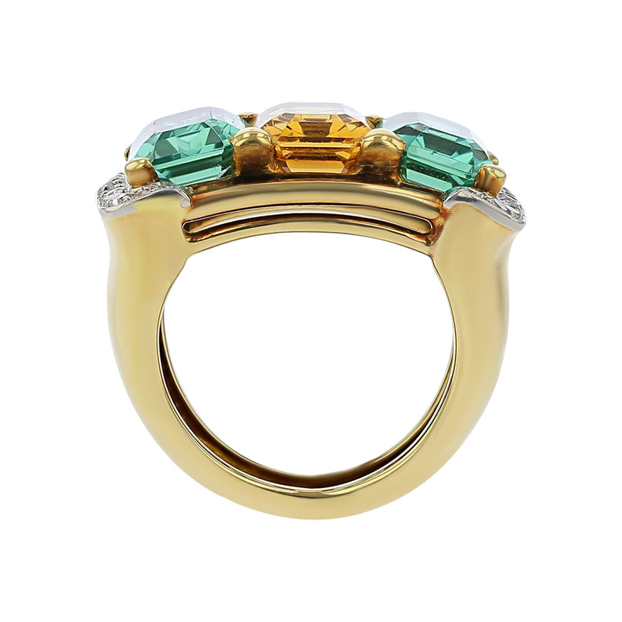 14K Yellow Gold Topaz, Tourmaline and Diamond Ring