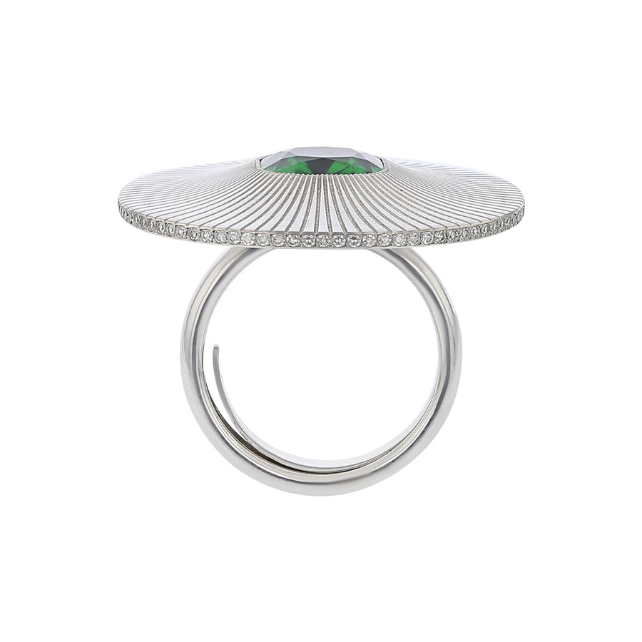 18K White Gold Tourmaline and Diamond Disk Ring