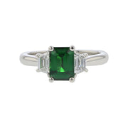 Platinum Tsavorite and Diamond 3-Stone Ring