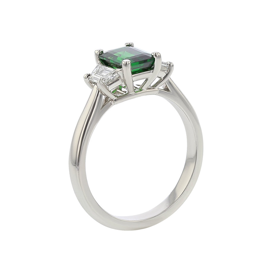 Platinum Tsavorite and Diamond 3-Stone Ring