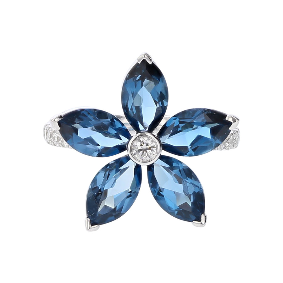 London Blue Topaz and Diamond Flower Ring