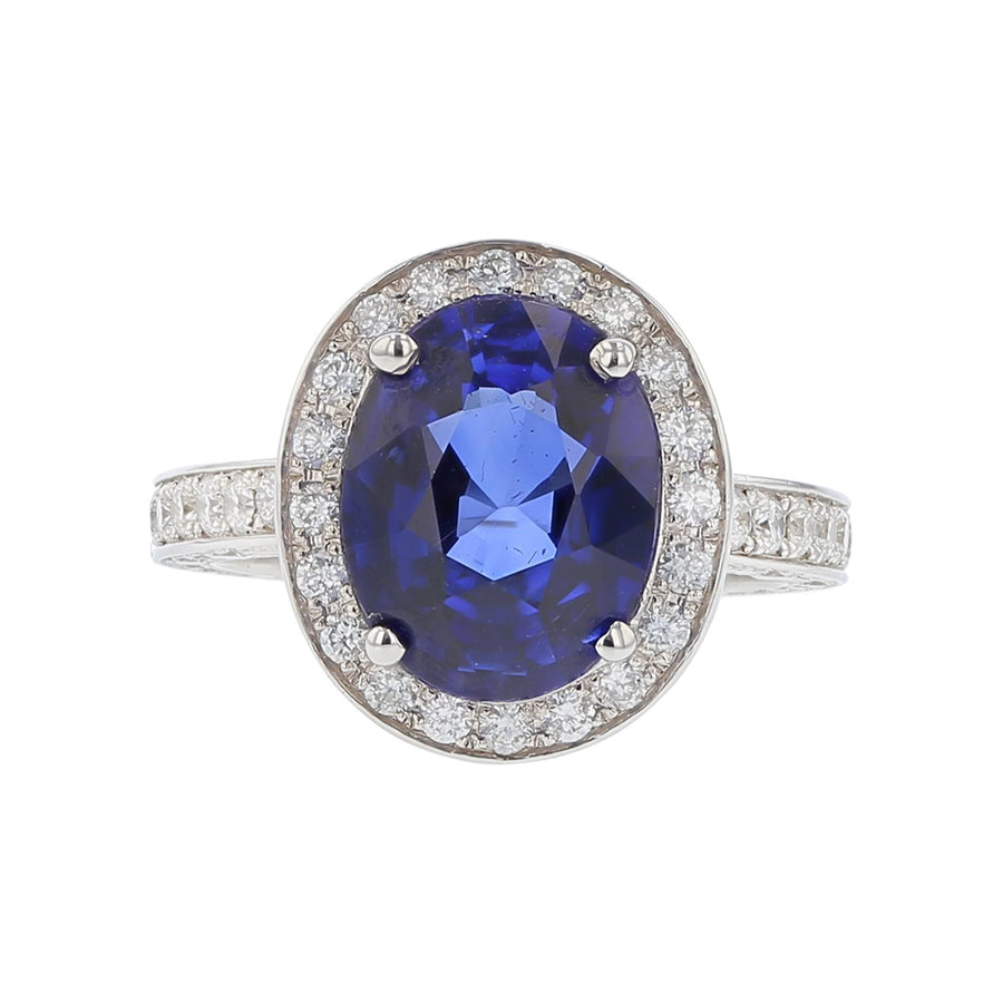 18K White Gold Sapphire and Diamond Halo Ring