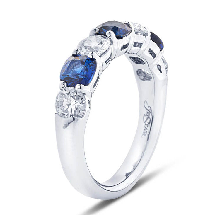 Platinum Sapphire and Diamond 7 Stone Wedding Ring