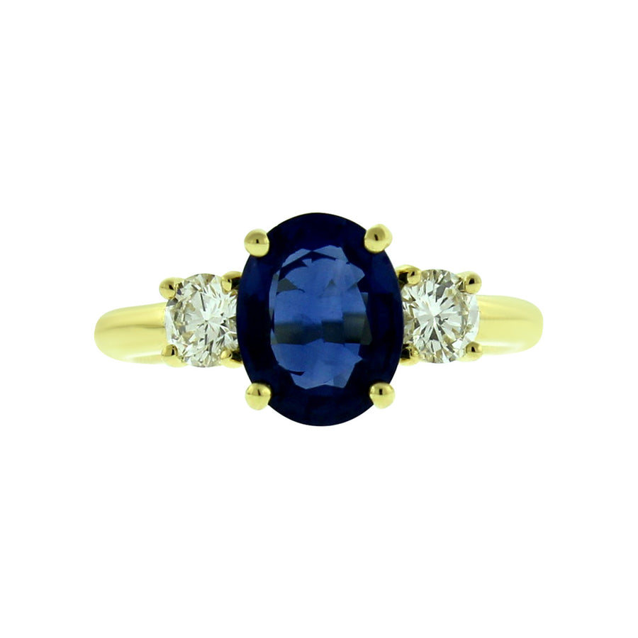 18K Yellow Gold Sapphire and Diamond 3 Stone Ring