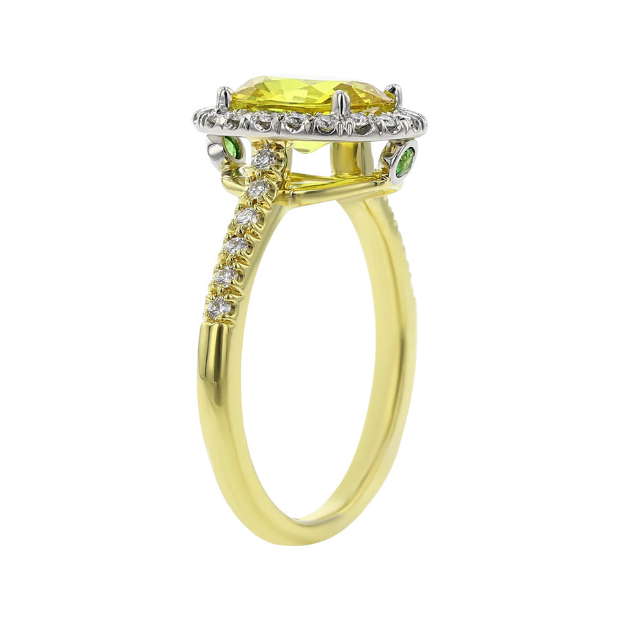 Yellow Sapphire, Diamond and Tsavorite Halo Ring
