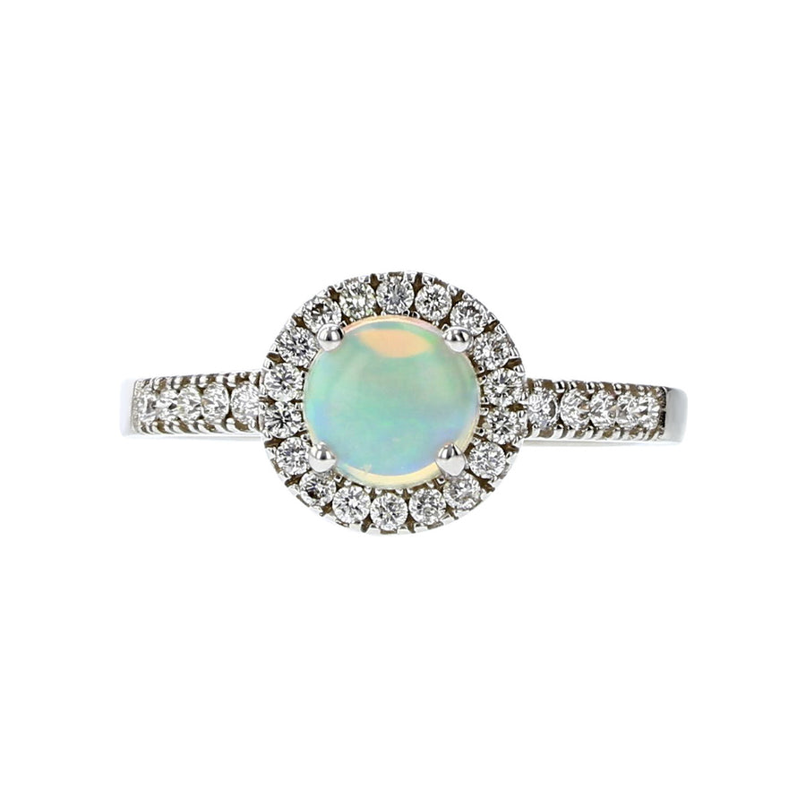 14K White Gold Australian Opal and Diamond Halo Ring