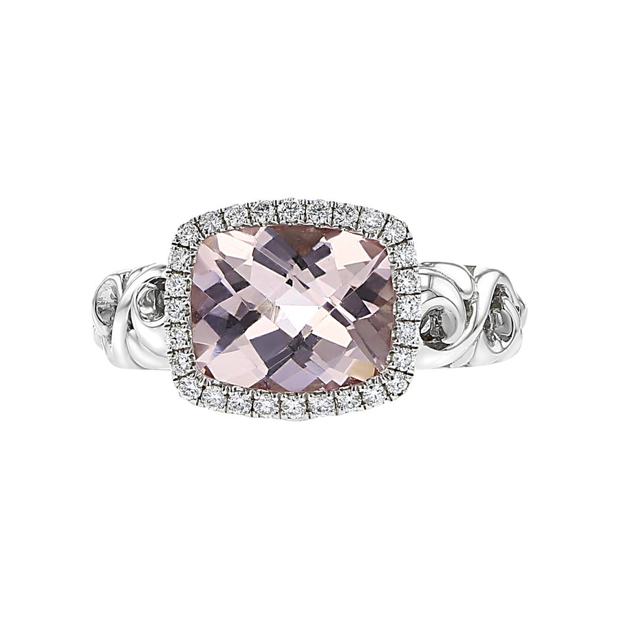 Ivy Morganite and Diamond Cushion Ring