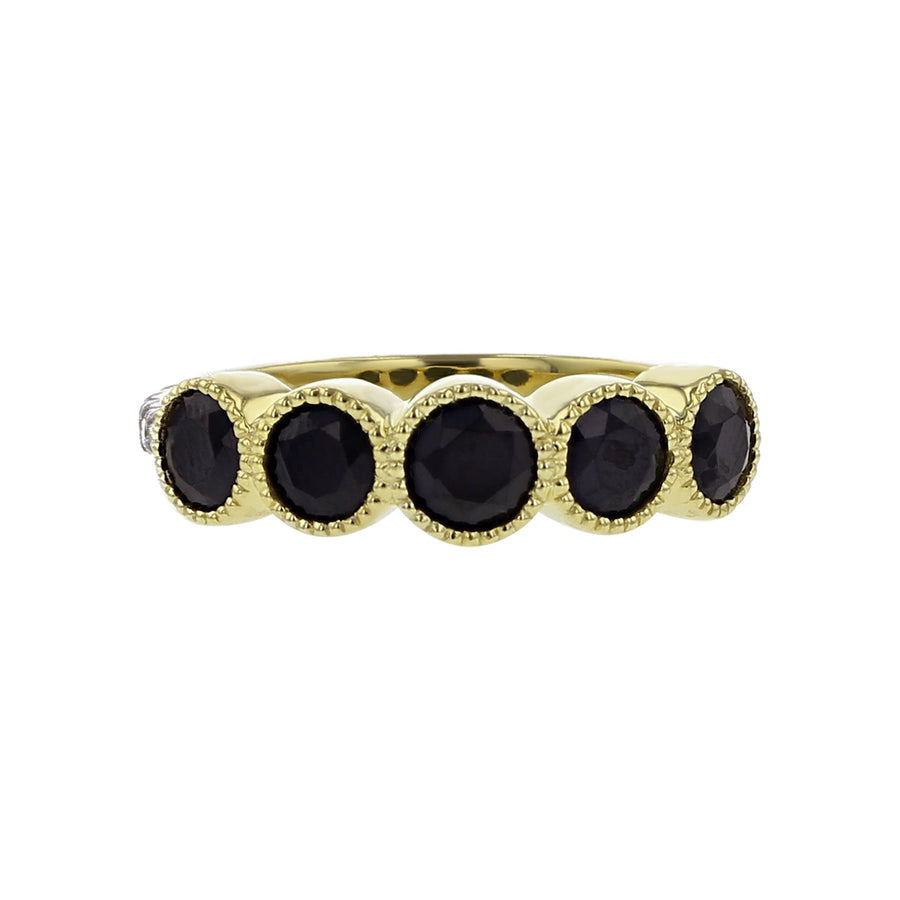 Black Spinel and Diamond 5 Stone Ring