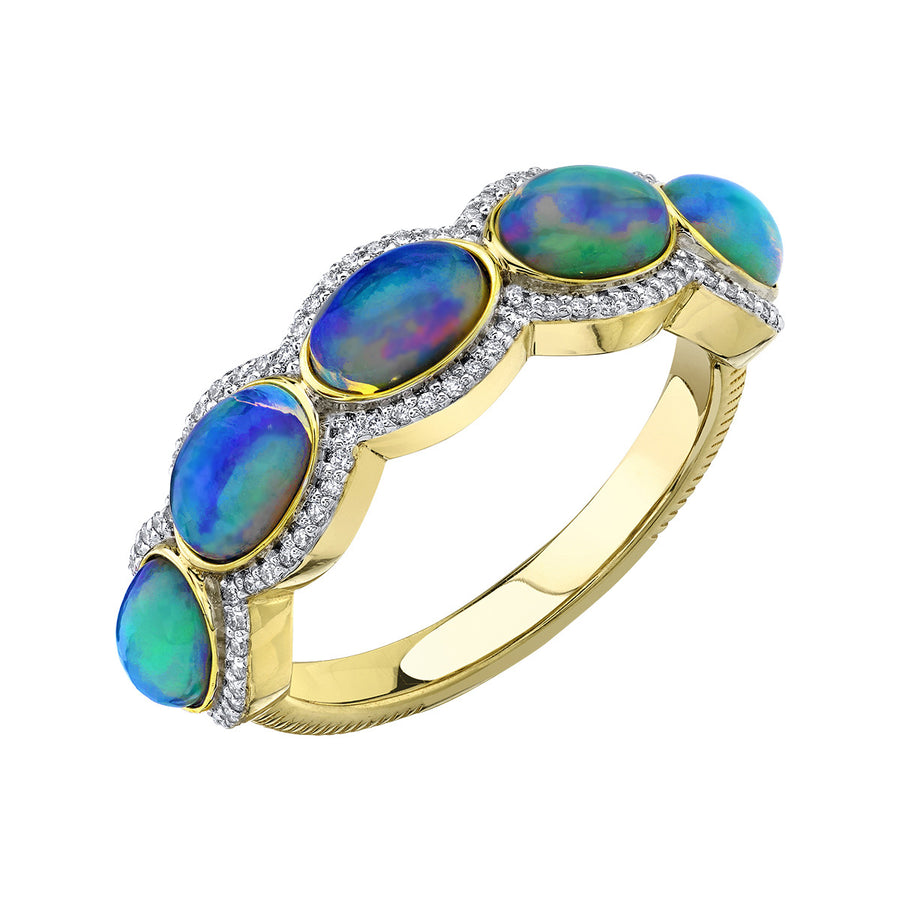 Cabochon Ethiopian Opal and Diamond Halo Ring