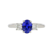 Blue Sapphire and Diamond 3-Stone Ring