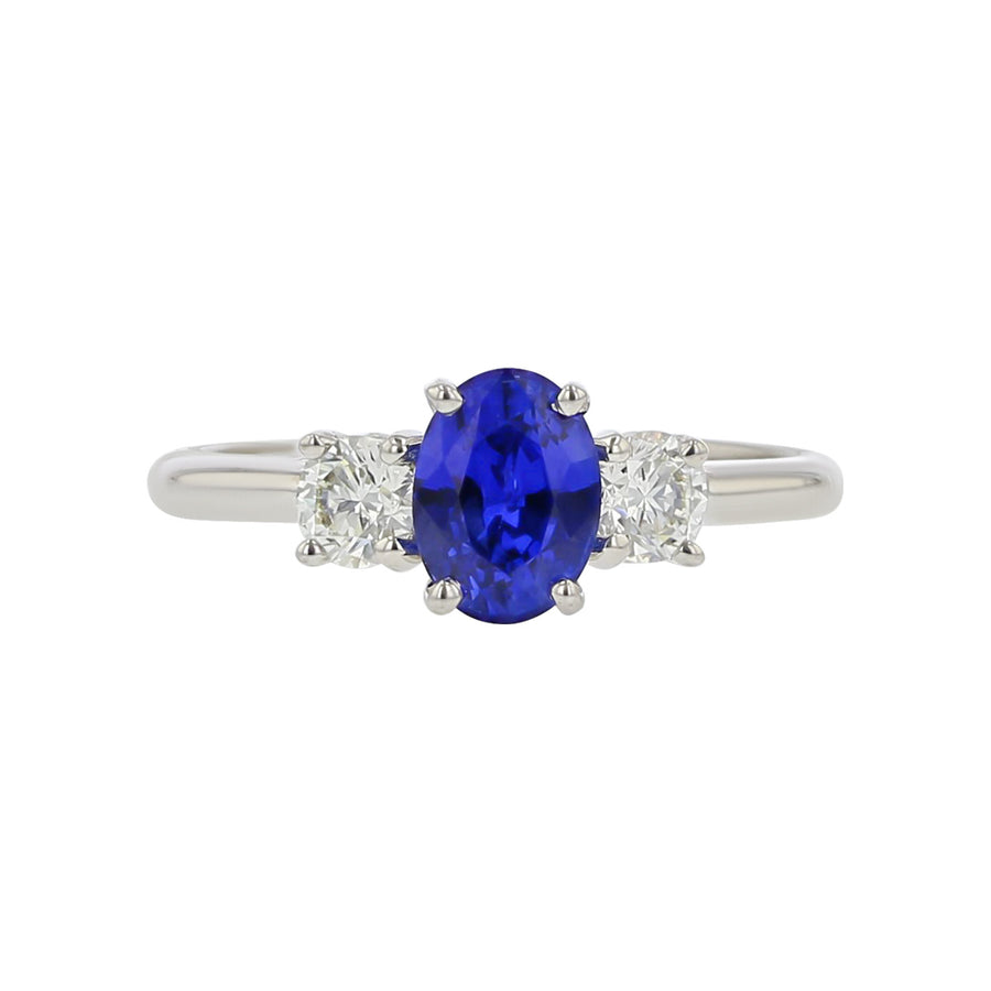 Blue Sapphire and Diamond 3-Stone Ring