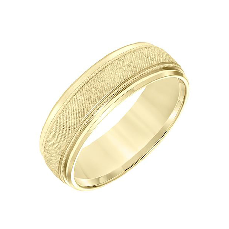 Mens Wedding Band with Satin Finish Milgrain Accents and Polished Round Edge