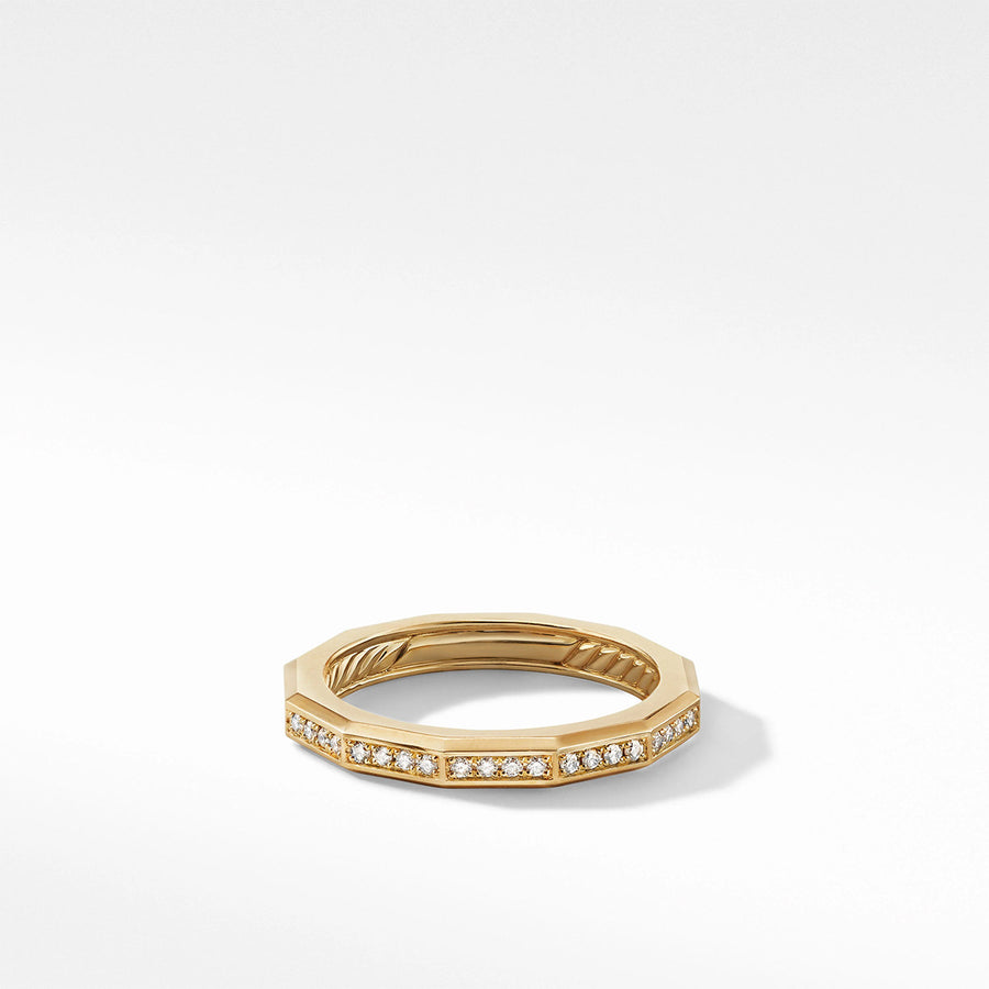 Faceted Band Ring in 18K Yellow Gold with Pave Diamonds