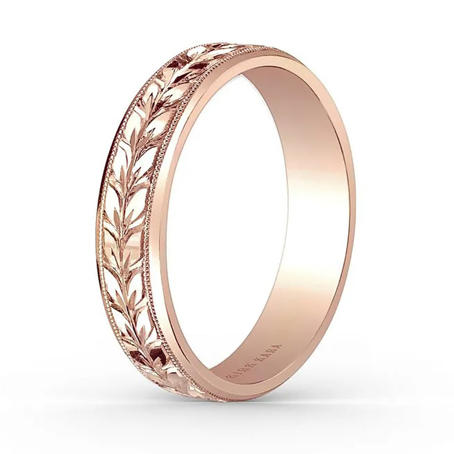 14K Rose Gold Floral Milgrain Wedding Band 5mm