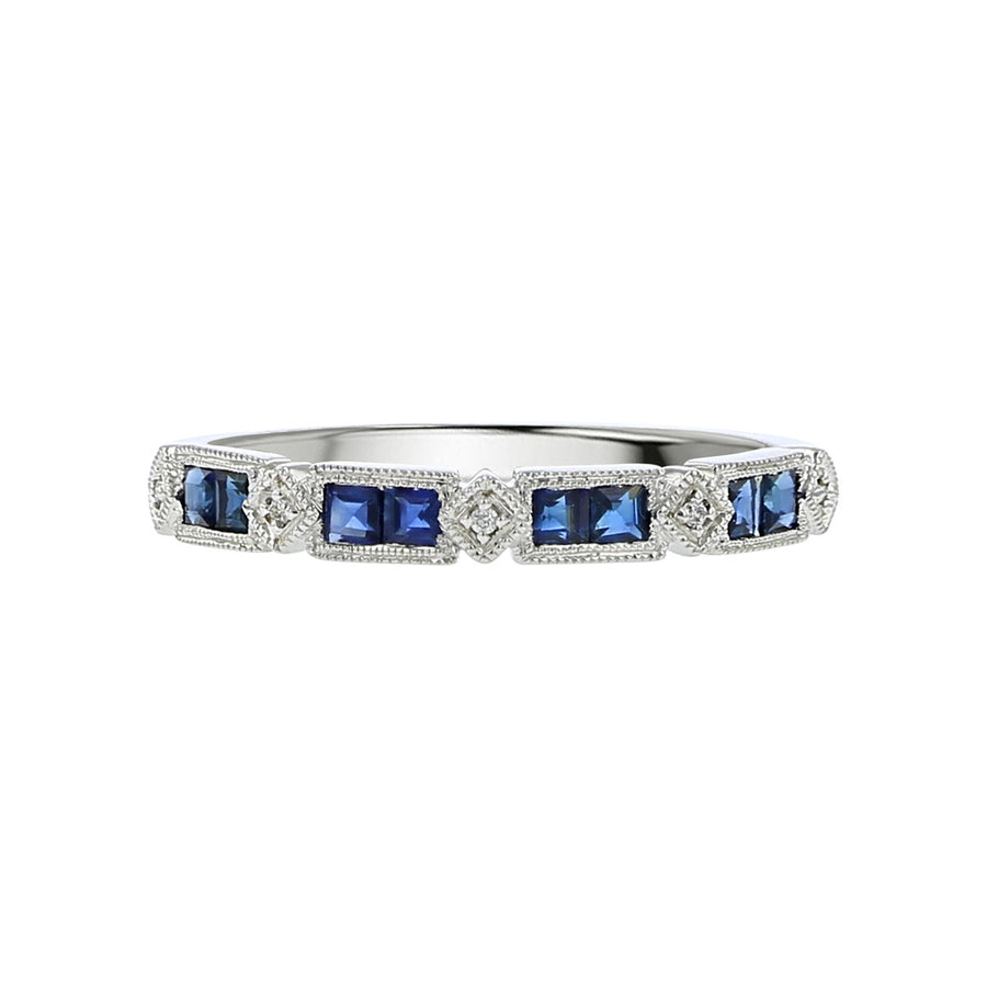 14K White Gold Diamond and Sapphire Stackable Band