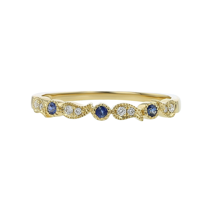 14K Yellow Gold Diamond and Sapphire Stackable Band