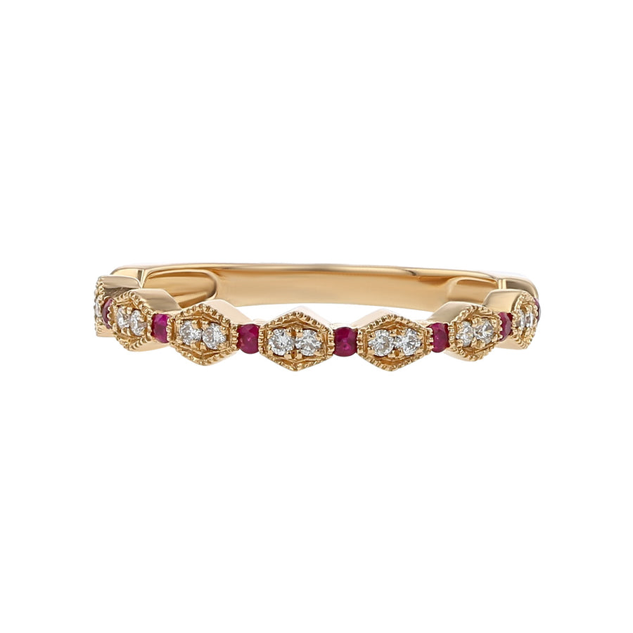 14K Rose Gold Diamond and Ruby Stackable Band