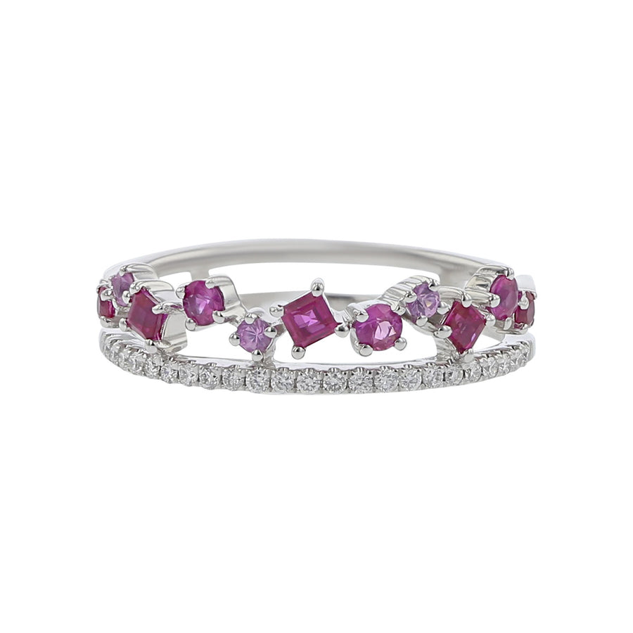 Pink Sapphire, Ruby and Diamond Ring