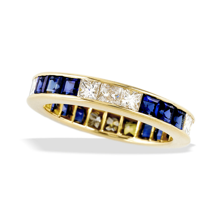 Square Sapphire and Square-Cut Diamond Eternity Ring