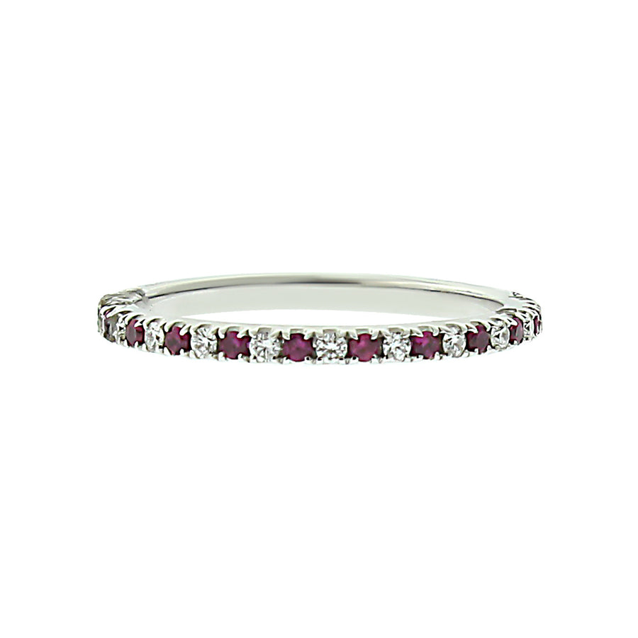 Stackable Alternating Diamond Ruby Eternity Band