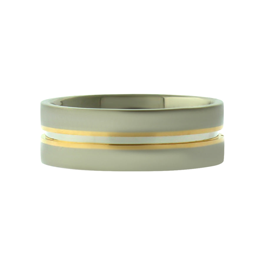 Two Tone Gold Flat Top Groove Wedding Band