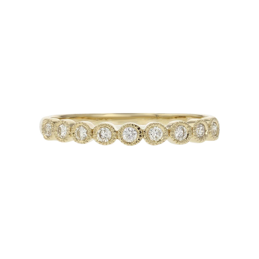 14K Gold Diamond Milgrain Wedding Band