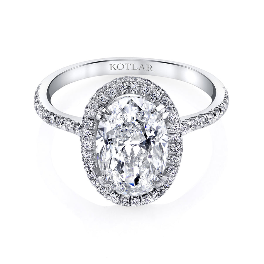 Platinum Oval Diamond and Pave Halo Ring