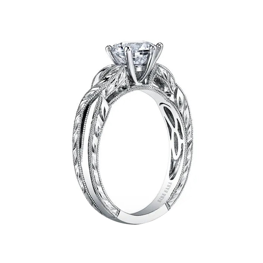 18K Gold Engraved Twist Engagement Ring Setting