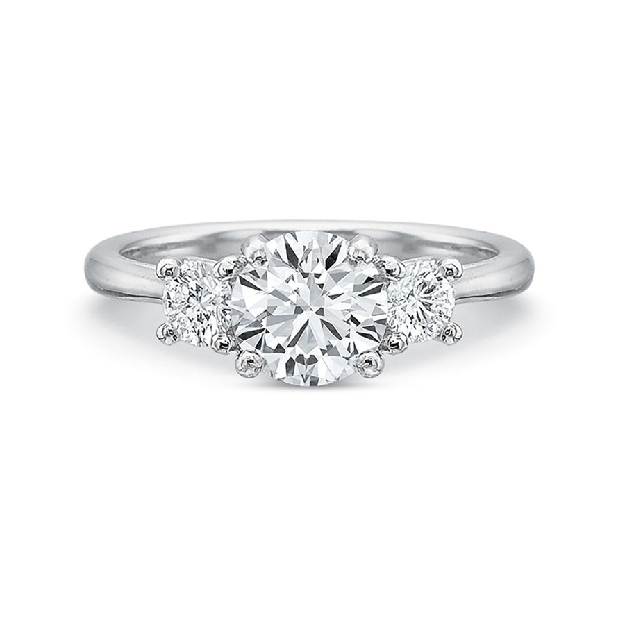 New Aire Diamond 3-Stone Trellis Semi-Mount Ring in 18K White Gold and Platinum for Round Center