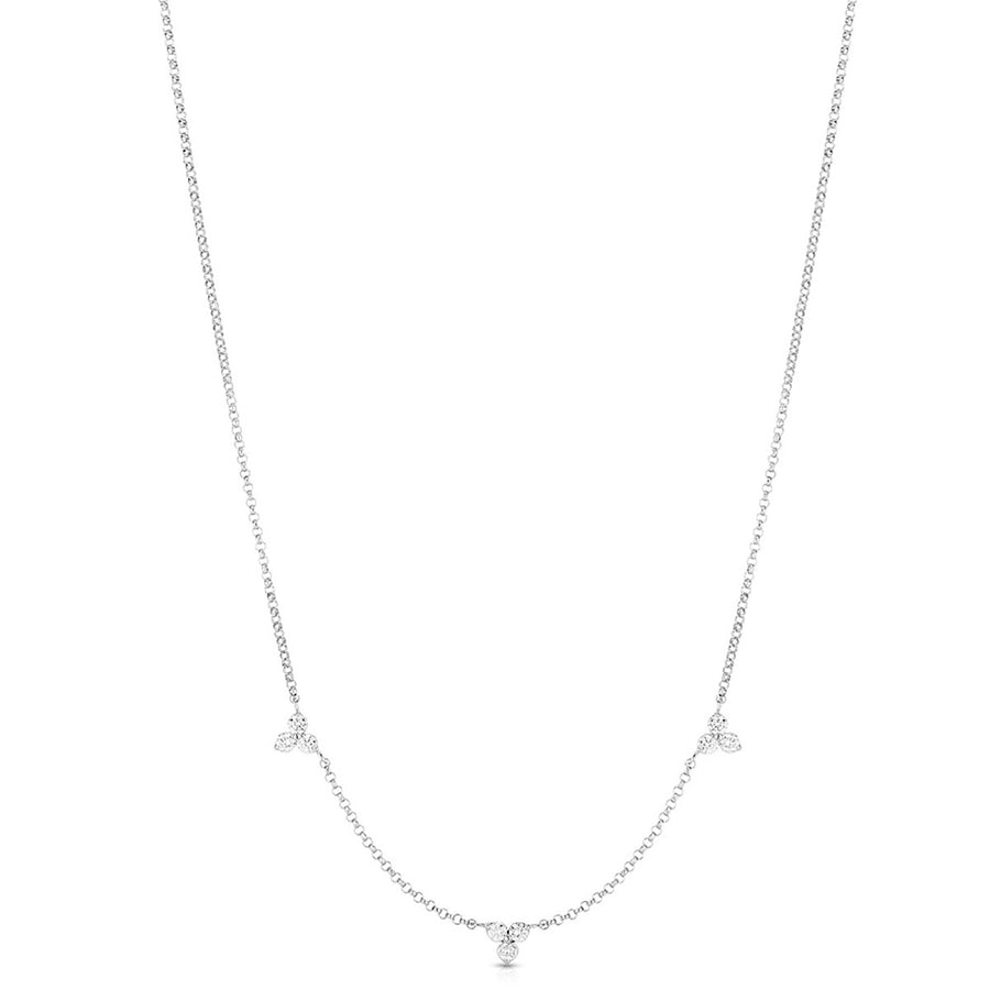 18K White Gold Diamonds by the Inch 3 Station Flower Necklace