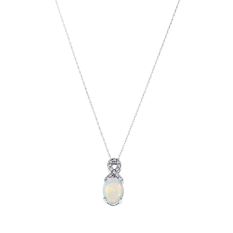 White Australian Opal and Diamond Pendant