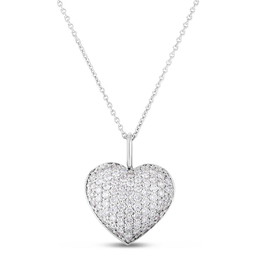 18K Gold Puffed Diamond Heart Necklace