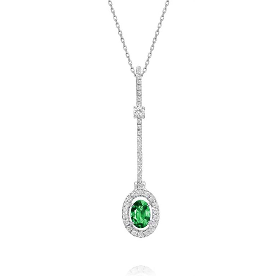 Oval Emerald and Diamond Halo Drop Pendant