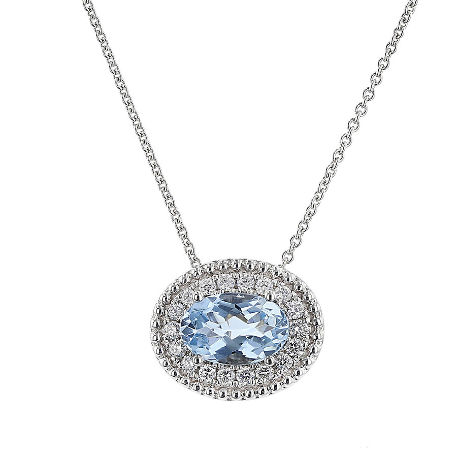 Pastel Aquamarine Diamond Oval Necklace