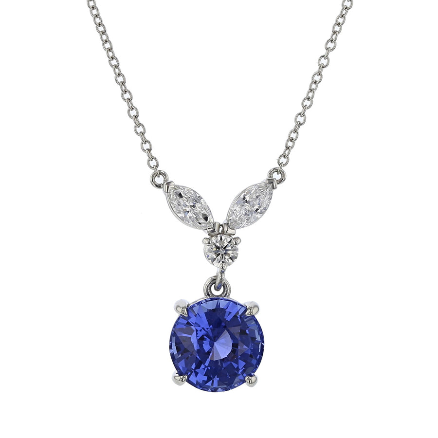 Platinum Sri Lankan Sapphire and Diamond Necklace