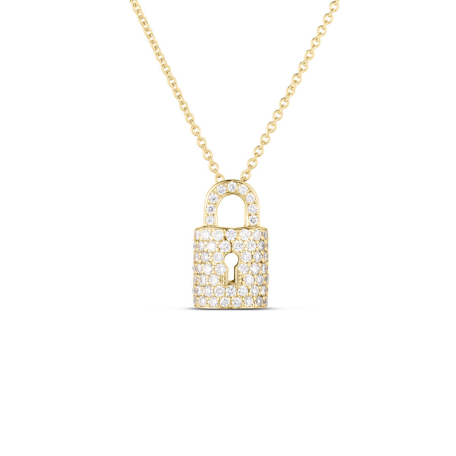 18K Gold Diamond Lock Charm Necklace