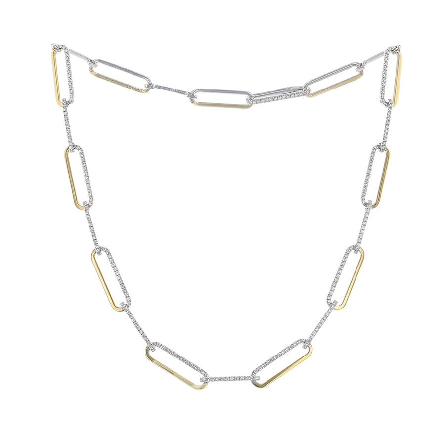 18K Yellow and White Gold Diamond Link Necklace